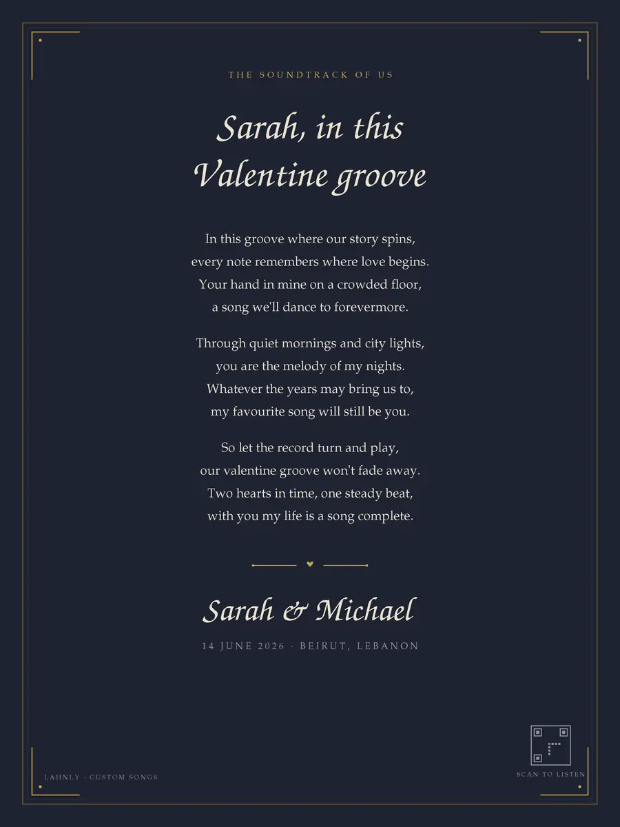 Digital lyric art: the lyrics laid out as a midnight-blue poster