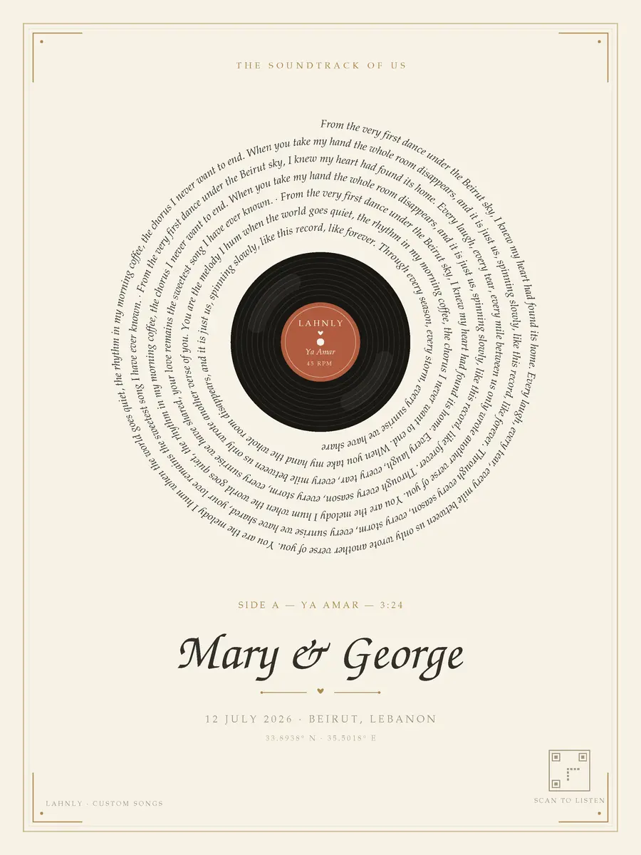Digital lyric art: lyrics spiralling around a vinyl record